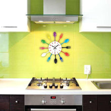 Load image into Gallery viewer, Metal Kitchen Wall Clock Creative Kitchen Wall Clock 3D Modern Creative Kitchen Cutlery Spoon Fork Time Like Wall Clock Wall Sticker Room Home Decoration Quartz Wall Art Cutlery Mounted Clocks Modern Design Home Decorative