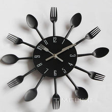 Load image into Gallery viewer, Metal Kitchen Wall Clock Creative Kitchen Wall Clock 3D Modern Creative Kitchen Cutlery Spoon Fork Time Like Wall Clock Wall Sticker Room Home Decoration Quartz Wall Art Cutlery Mounted Clocks Modern Design Home Decorative