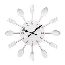 Load image into Gallery viewer, Metal Kitchen Wall Clock Creative Kitchen Wall Clock 3D Modern Creative Kitchen Cutlery Spoon Fork Time Like Wall Clock Wall Sticker Room Home Decoration Quartz Wall Art Cutlery Mounted Clocks Modern Design Home Decorative