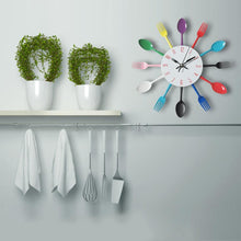 Load image into Gallery viewer, Metal Kitchen Wall Clock Creative Kitchen Wall Clock 3D Modern Creative Kitchen Cutlery Spoon Fork Time Like Wall Clock Wall Sticker Room Home Decoration Quartz Wall Art Cutlery Mounted Clocks Modern Design Home Decorative
