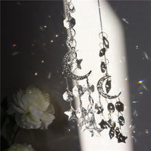 Load image into Gallery viewer, Metallic Hoop Moon Sun Catcher Hanging Crystal Pendant Chandelier Lamps Light Crystals Glass Pendants Light Rainbow Maker Wind Chime Hanging Drop Gift of Good Luck Garden Decor Hanging Ornament For Home Decoration