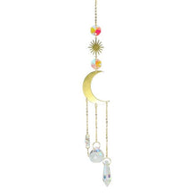 Load image into Gallery viewer, Metallic Hoop Moon Sun Catcher Hanging Crystal Pendant Chandelier Lamps Light Crystals Glass Pendants Light Rainbow Maker Wind Chime Hanging Drop Gift of Good Luck Garden Decor Hanging Ornament For Home Decoration