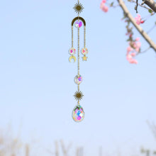Load image into Gallery viewer, Metallic Hoop Moon Sun Wind Chimes Crystals Sun-catcher Ornament With Chakra Energy K9 Crystal Ball Prisms Hanging Rainbow Chaser Window Curtains Pendant Home Decor Gifts