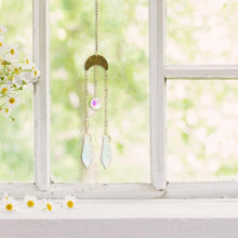 Load image into Gallery viewer, Metallic Hoop Moon Sun Wind Chimes Crystals Sun-catcher Ornament With Chakra Energy K9 Crystal Ball Prisms Hanging Rainbow Chaser Window Curtains Pendant Home Decor Gifts