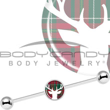 Load image into Gallery viewer, 14G Red Green Plaid Reindeer Industrial Barbell 37mm