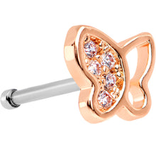 Load image into Gallery viewer, 20G 1/4 CZ Gem Rose Gold Tone Half Paved Butterfly Nose Bone