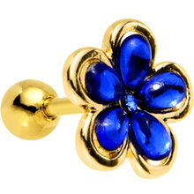Load image into Gallery viewer, 16G 1/4 Blue Gem Gold PVD Flower Tragus Cartilage Earring