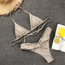 Load image into Gallery viewer, Micro Pleated Bikini Women Swimsuit Halter Bikini Set Triangle Swimwear Female Beach Wear Bathing Suit Two Piece Bikini Double Shoulder Straps Cute Swimsuit Triangle Bathing