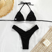 Load image into Gallery viewer, Micro Pleated Bikini Women Swimsuit Halter Bikini Set Triangle Swimwear Female Beach Wear Bathing Suit Two Piece Bikini Double Shoulder Straps Cute Swimsuit Triangle Bathing