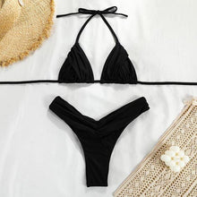 Load image into Gallery viewer, Micro Pleated Bikini Women Swimsuit Halter Bikini Set Triangle Swimwear Female Beach Wear Bathing Suit Two Piece Bikini Double Shoulder Straps Cute Swimsuit Triangle Bathing