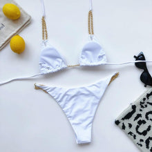 Load image into Gallery viewer, Mini Bikini Tie Dye Swimwear Women Metal Chain Patchwork Bathing suit Triangle Bikinis Women's Swimsuit Women Sparkle Glitter Swimwear Sequin Bikini Shiny String Bra Swimsuit Beach Wear