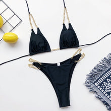 Load image into Gallery viewer, Mini Bikini Tie Dye Swimwear Women Metal Chain Patchwork Bathing suit Triangle Bikinis Women's Swimsuit Women Sparkle Glitter Swimwear Sequin Bikini Shiny String Bra Swimsuit Beach Wear