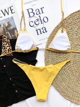 Load image into Gallery viewer, Mini Bikini Tie Dye Swimwear Women Metal Chain Patchwork Bathing suit Triangle Bikinis Women's Swimsuit Women Sparkle Glitter Swimwear Sequin Bikini Shiny String Bra Swimsuit Beach Wear