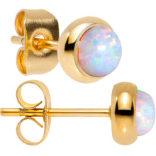Load image into Gallery viewer, White Synthetic Opal Gold IP 316L Surgical Steel Stud Earrings
