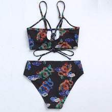 Load image into Gallery viewer, Modern Blue High Waist Bikini Push Up Swimwear Women Dragon Printed Bikini Set Retro Swimsuit Women's High Waist Bikini Swimsuits Twist Push Up Two Piece Bathing Suits Tummy Control Swimwear