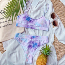 Load image into Gallery viewer, Modern Blue High Waist Bikini Push Up Swimwear Women Dragon Printed Bikini Set Retro Swimsuit Women's High Waist Bikini Swimsuits Twist Push Up Two Piece Bathing Suits Tummy Control Swimwear