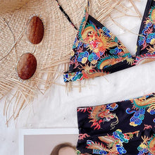 Load image into Gallery viewer, Modern Blue High Waist Bikini Push Up Swimwear Women Dragon Printed Bikini Set Retro Swimsuit Women's High Waist Bikini Swimsuits Twist Push Up Two Piece Bathing Suits Tummy Control Swimwear