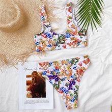 Load image into Gallery viewer, Modern Blue High Waist Bikini Push Up Swimwear Women Dragon Printed Bikini Set Retro Swimsuit Women's High Waist Bikini Swimsuits Twist Push Up Two Piece Bathing Suits Tummy Control Swimwear