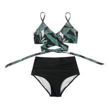 Load image into Gallery viewer, Modern Floral Bikini 2 Pieces Flower Print Bikini Set Women Crisscross High Waist String 2 Piece Bathing Suits High Waist Women's Swimsuit Shorts Solid Bikini Floral Summer Bikini Set