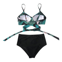 Load image into Gallery viewer, Modern Floral Bikini 2 Pieces Flower Print Bikini Set Women Crisscross High Waist String 2 Piece Bathing Suits High Waist Women's Swimsuit Shorts Solid Bikini Floral Summer Bikini Set