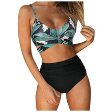Load image into Gallery viewer, Modern Floral Bikini 2 Pieces Flower Print Bikini Set Women Crisscross High Waist String 2 Piece Bathing Suits High Waist Women's Swimsuit Shorts Solid Bikini Floral Summer Bikini Set