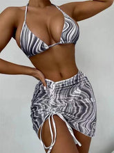 Load image into Gallery viewer, Modern Print Bikini Triangle Swimsuit Bikini 3 Piece Set Women's Swimsuit with Short Mesh Sheer Wrap Cover Ups Beach Skirt Bathing Suit Women Halter Swimwear Women Skirt 3 Pieces Set Elegant Bathing Suit Beach Wear