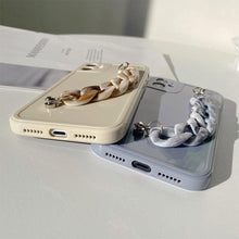 Load image into Gallery viewer, Modern Pure Color Sparkle Strap Luxury Classic Design Solid Color Chain Protective Cover Simple Wrist Chain Phone Case For iPhone 13 Pro Max XS MAX 14 Pro Max XR XS 7 8 Plus SE Soft Shell Cover For Iphone