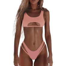 Load image into Gallery viewer, Modern White Bikini Hollow Out Swimsuit Female High Cut Swimwear Solid Fashion Bathing Suit Beach Wear Women's Front Cutout Bikini Sets Two Piece Summer Party Bathing Suits