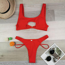 Load image into Gallery viewer, Modern White Bikini Hollow Out Swimsuit Female High Cut Swimwear Solid Fashion Bathing Suit Beach Wear Women's Front Cutout Bikini Sets Two Piece Summer Party Bathing Suits