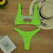 Load image into Gallery viewer, Modern White Bikini Hollow Out Swimsuit Female High Cut Swimwear Solid Fashion Bathing Suit Beach Wear Women's Front Cutout Bikini Sets Two Piece Summer Party Bathing Suits