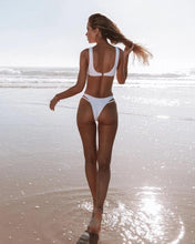 Load image into Gallery viewer, Modern White Bikini Hollow Out Swimsuit Female High Cut Swimwear Solid Fashion Bathing Suit Beach Wear Women's Front Cutout Bikini Sets Two Piece Summer Party Bathing Suits