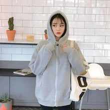 Load image into Gallery viewer, Modern With Hat Hoodies Women Kangaroo Pocket Casual Loose Solid Color Sweatshirt Female Fashion New Female Tops Sports Clothing Oversized Zip Hooded Sweatshirt Cotton Women Autumn Hoodie