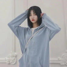 Load image into Gallery viewer, Modern With Hat Hoodies Women Kangaroo Pocket Casual Loose Solid Color Sweatshirt Female Fashion New Female Tops Sports Clothing Oversized Zip Hooded Sweatshirt Cotton Women Autumn Hoodie