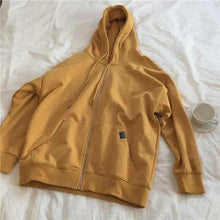 Load image into Gallery viewer, Modern With Hat Hoodies Women Kangaroo Pocket Casual Loose Solid Color Sweatshirt Female Fashion New Female Tops Sports Clothing Oversized Zip Hooded Sweatshirt Cotton Women Autumn Hoodie