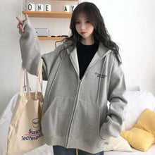Load image into Gallery viewer, Modern With Hat Hoodies Women Kangaroo Pocket Casual Loose Solid Color Sweatshirt Female Fashion New Female Tops Sports Clothing Oversized Zip Hooded Sweatshirt Cotton Women Autumn Hoodie