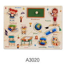 Load image into Gallery viewer, Montessori Wooden Puzzles Hand Grab Boards Toys Tangram Baby Educational Toys Cartoon Vehicle Animals Fruits 3D Puzzles