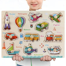 Load image into Gallery viewer, Montessori Wooden Puzzles Hand Grab Boards Toys Tangram Baby Educational Toys Cartoon Vehicle Animals Fruits 3D Puzzles