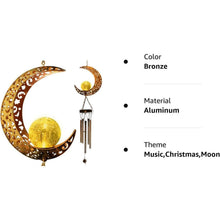 Load image into Gallery viewer, Moon Crackle Glass Ball Wind Chimes Solar Wind Chimes