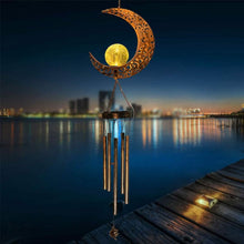 Load image into Gallery viewer, Moon Crackle Glass Ball Wind Chimes Solar Wind Chimes