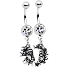 Load image into Gallery viewer, Clear Gem Sun Smile Puzzle Best Friend Dangle Belly Ring Set of 2