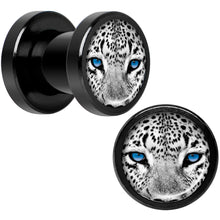 Load image into Gallery viewer, Black White Leopard Eyes Black Anodized Screw Fit Plug Set 2G