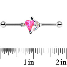 Load image into Gallery viewer, Pink Aurora Gem Heart and Arrow Calling Cupid Industrial Barbell 38mm