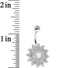 Load image into Gallery viewer, White Faux Opal Clear Gem Steel Fancy Sparkle Flower Belly Ring