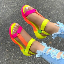 Load image into Gallery viewer, Multi Colors Casual Shoes Woman Flat Comfortable Sandals Female Light Sandals Flat Comfort Slip-On Elastic Ankle Strap Slingback Light Weight Casual Walking Sandals