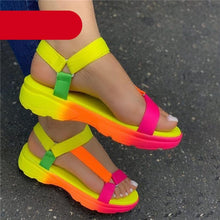 Load image into Gallery viewer, Multi Colors Casual Shoes Woman Flat Comfortable Sandals Female Light Sandals Flat Comfort Slip-On Elastic Ankle Strap Slingback Light Weight Casual Walking Sandals