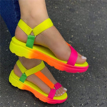 Load image into Gallery viewer, Multi Colors Casual Shoes Woman Flat Comfortable Sandals Female Light Sandals Flat Comfort Slip-On Elastic Ankle Strap Slingback Light Weight Casual Walking Sandals