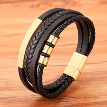 Load image into Gallery viewer, Multi-layer Leather Bracelet Stainless Steel Metal Luxury Bangles For Men Charm Accessories Mens New Magnetic Clasp Multi-Layer Braided Leather Brown And Black Bracelets