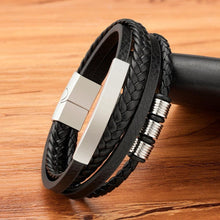 Load image into Gallery viewer, Multi-layer Leather Bracelet Stainless Steel Metal Luxury Bangles For Men Charm Accessories Mens New Magnetic Clasp Multi-Layer Braided Leather Brown And Black Bracelets