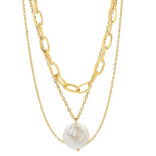 Load image into Gallery viewer, Multi Row Chain Necklace with Pearl Charm