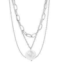 Load image into Gallery viewer, Multi Row Chain Necklace with Pearl Charm